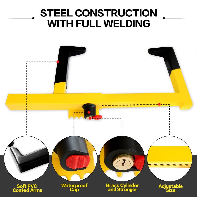 KAYCENTOP Wheel Lock Clamp Security Tire Lock Anti Theft for Max 15.5 inch Tire Width Universal Car Wheel Lock for Trailers SUV Boats Motorcycles Golf Cart Yellow/Black - Image 2
